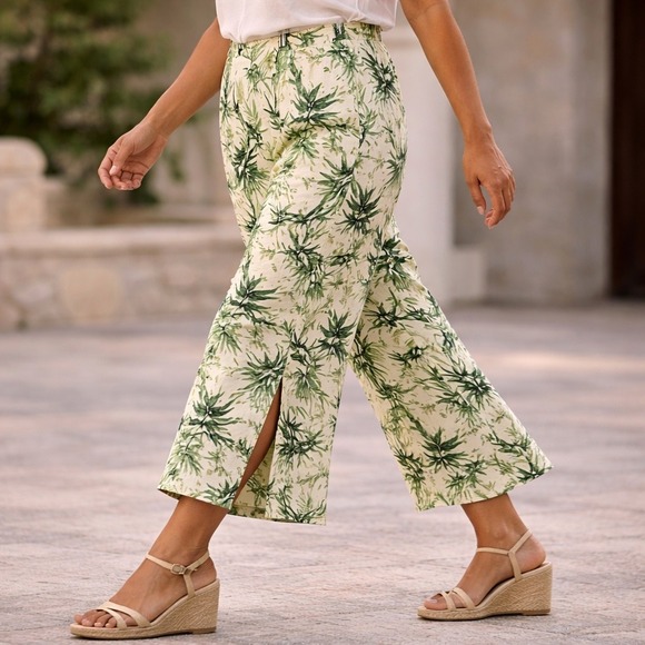 J. Jill Pants - J. Jill Wide Leg Linen Blend Cropped Botanical Print Pants (Small P) Flowy Light